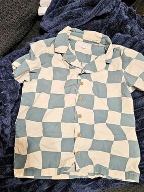 Grayson Threads Boys Checkered Button Down Blue & Cream Size XS Like New